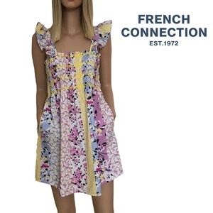 French Connection Dress Isla Ekeze Organic Cotton Shirred Smocked Pinafore